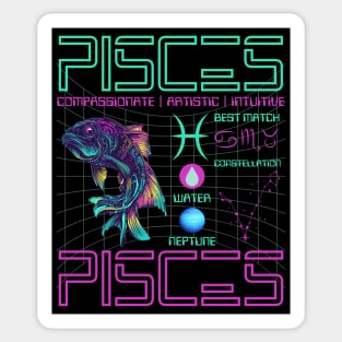 Pisces Cyberpunk Zodiac Neon Artwork Sticker
